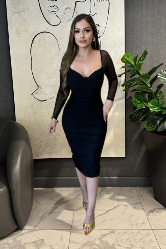 Long Sleeve Bodycon Mesh Dress