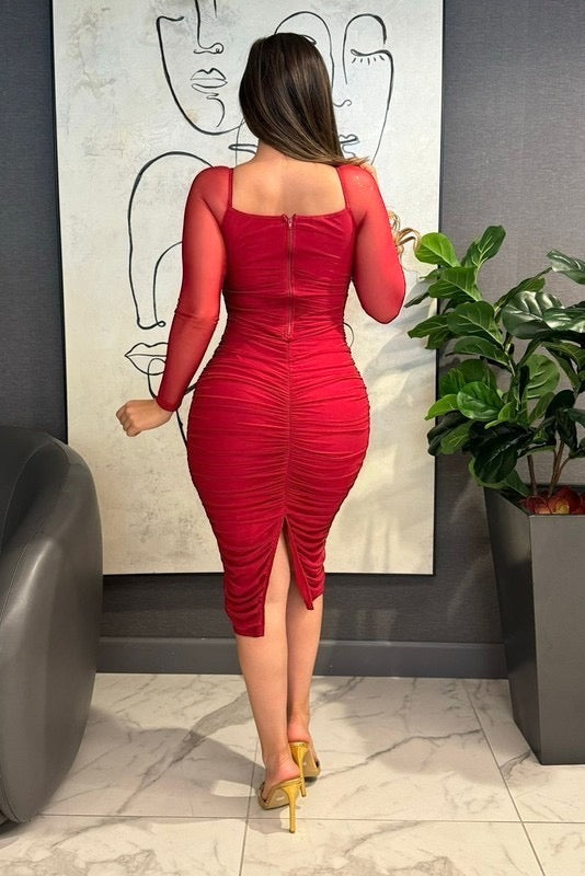 Long Sleeve Bodycon Mesh Dress