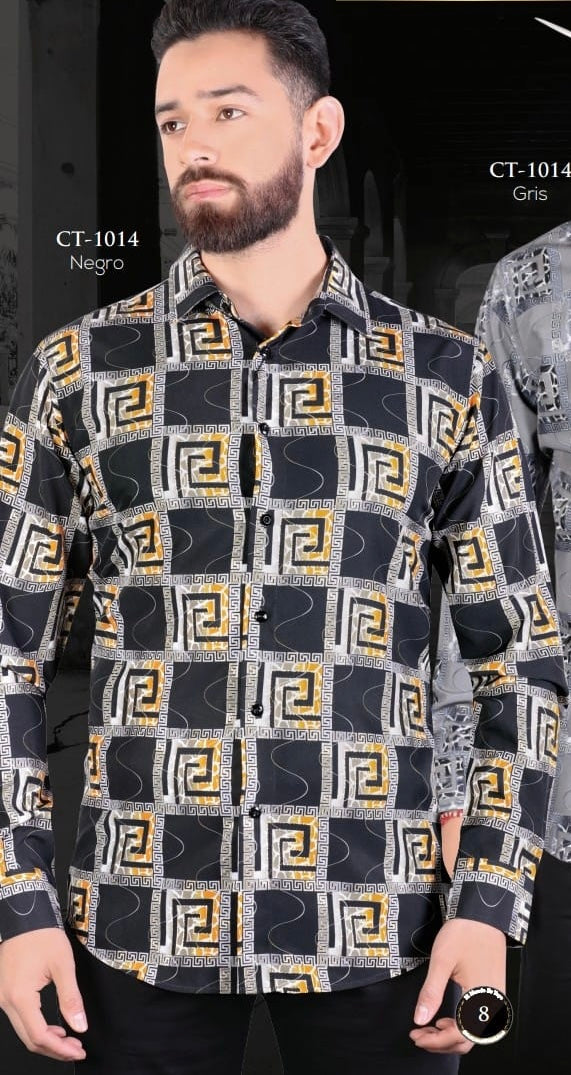 Black Print Men's Dress Shirt