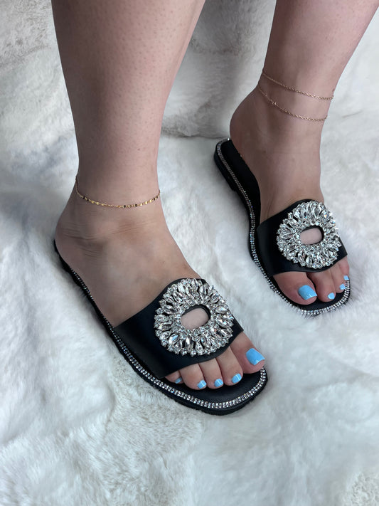 Rhinestone Circle Flat Sandals