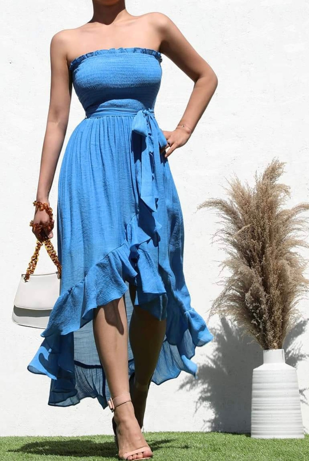 Strapless Blue Flowy Dress