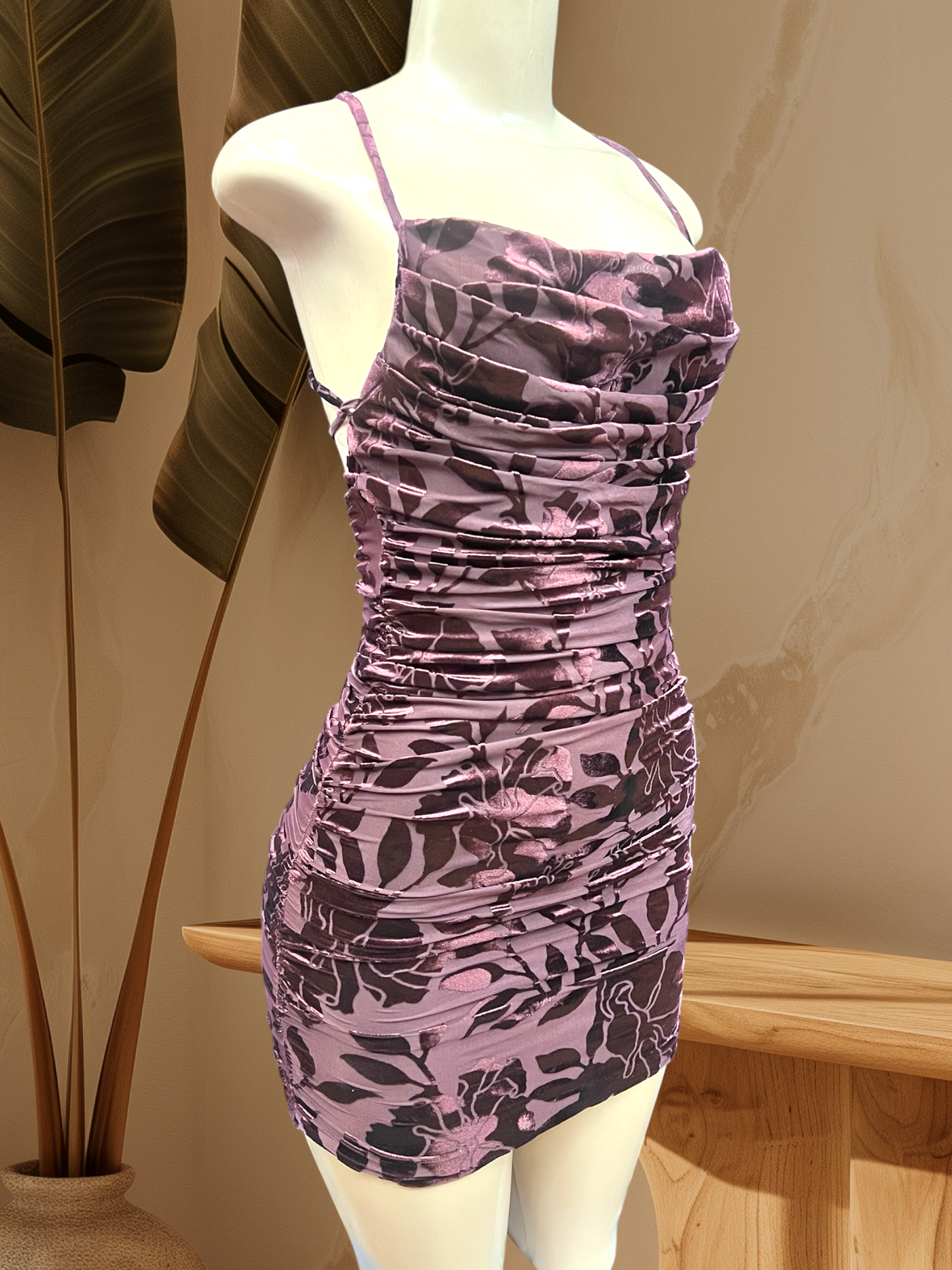 Purple Velvet Floral Bodycon Dress