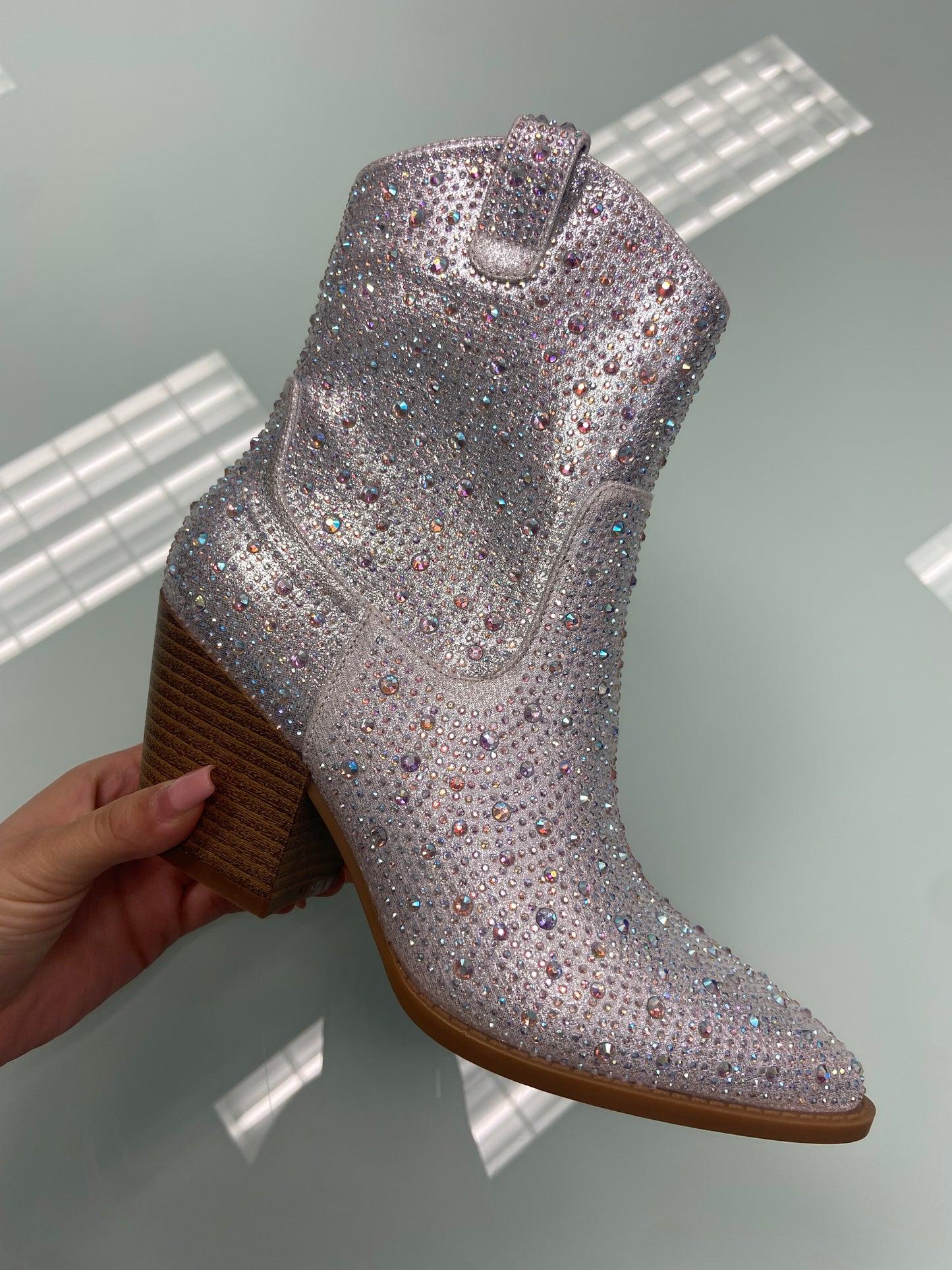 Silver Rhinestone Cowboy Boot