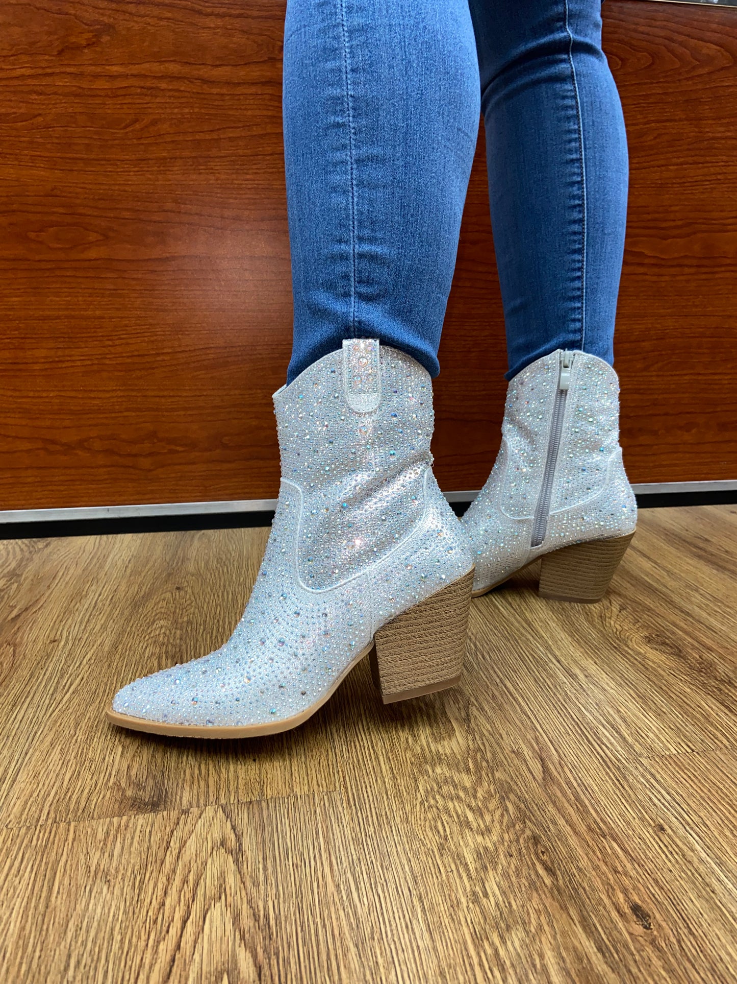 Silver Rhinestone Cowboy Boot