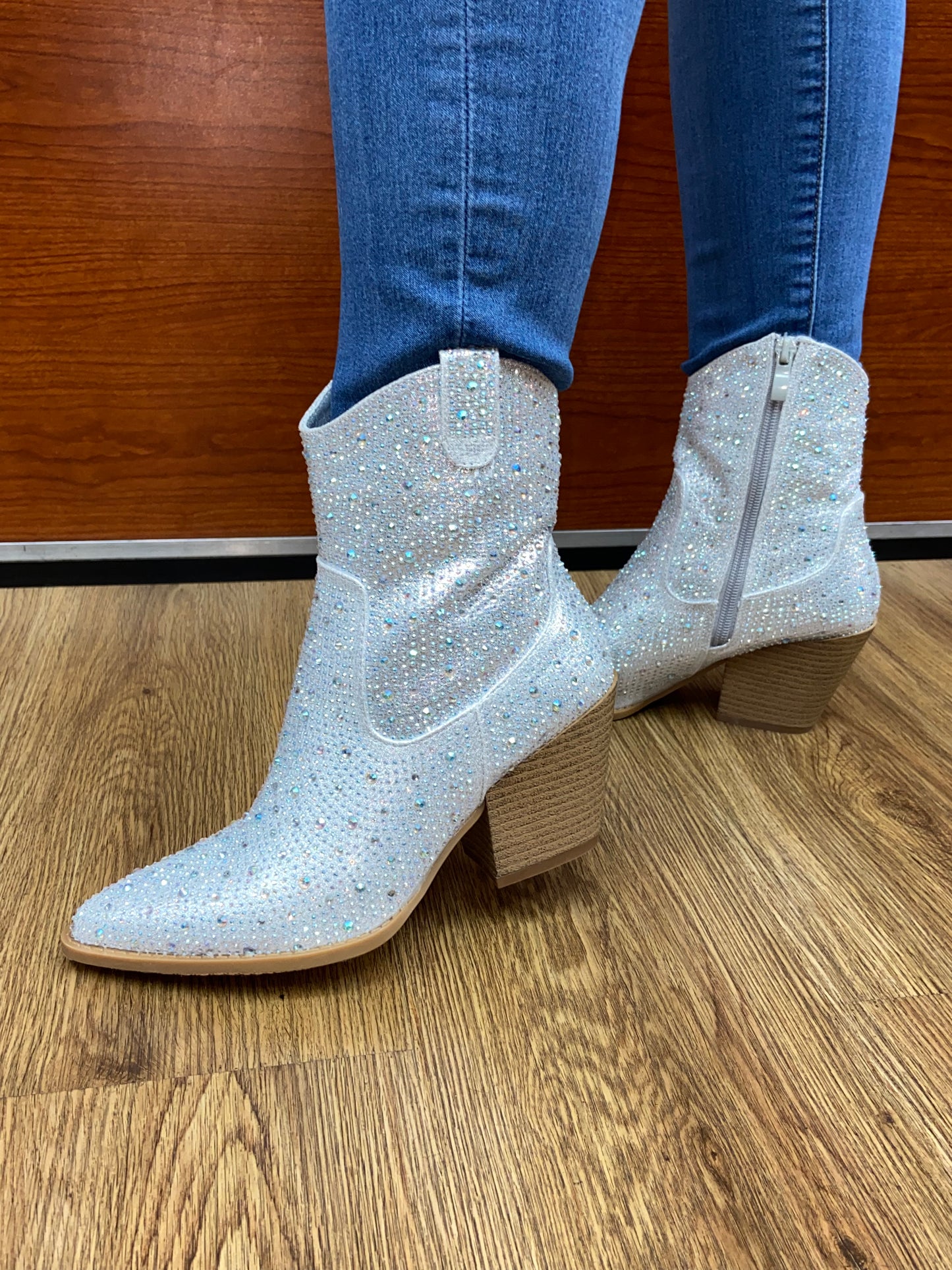 Silver Rhinestone Cowboy Boot