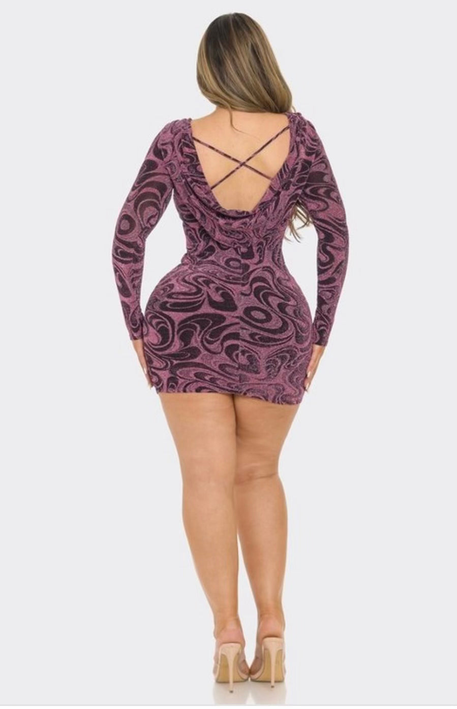 Magenta Sparkly Bodycon Long Sleeve Dress