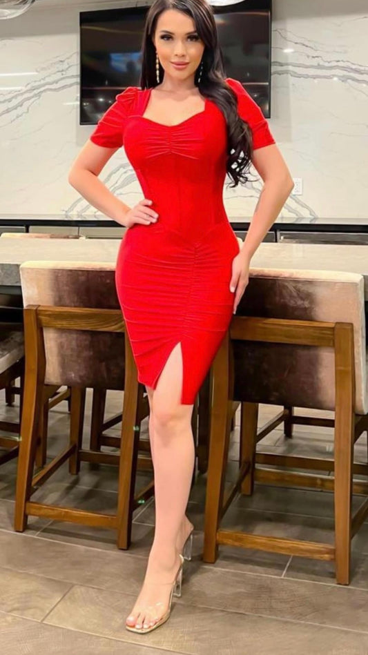 Red Short Sleeve Bodycon Dress