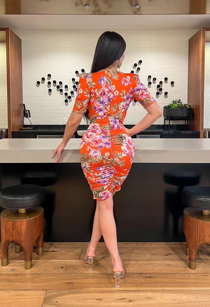 Coral Floral Bodycon Dress